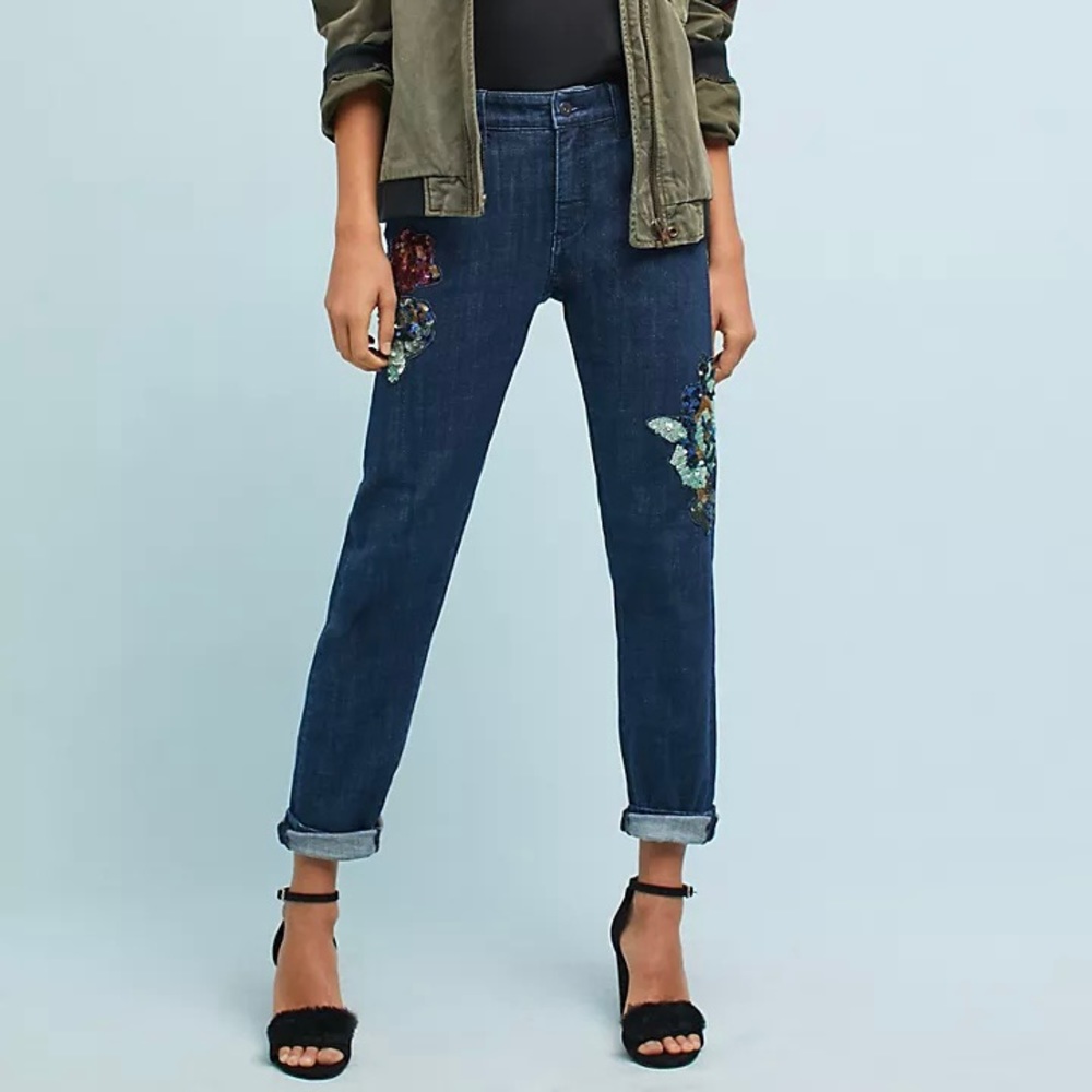 Anthropologie Pilcro & Letterpress Sequin Slim Boyfriend Jeans Size 31 - Picture 2 of 15